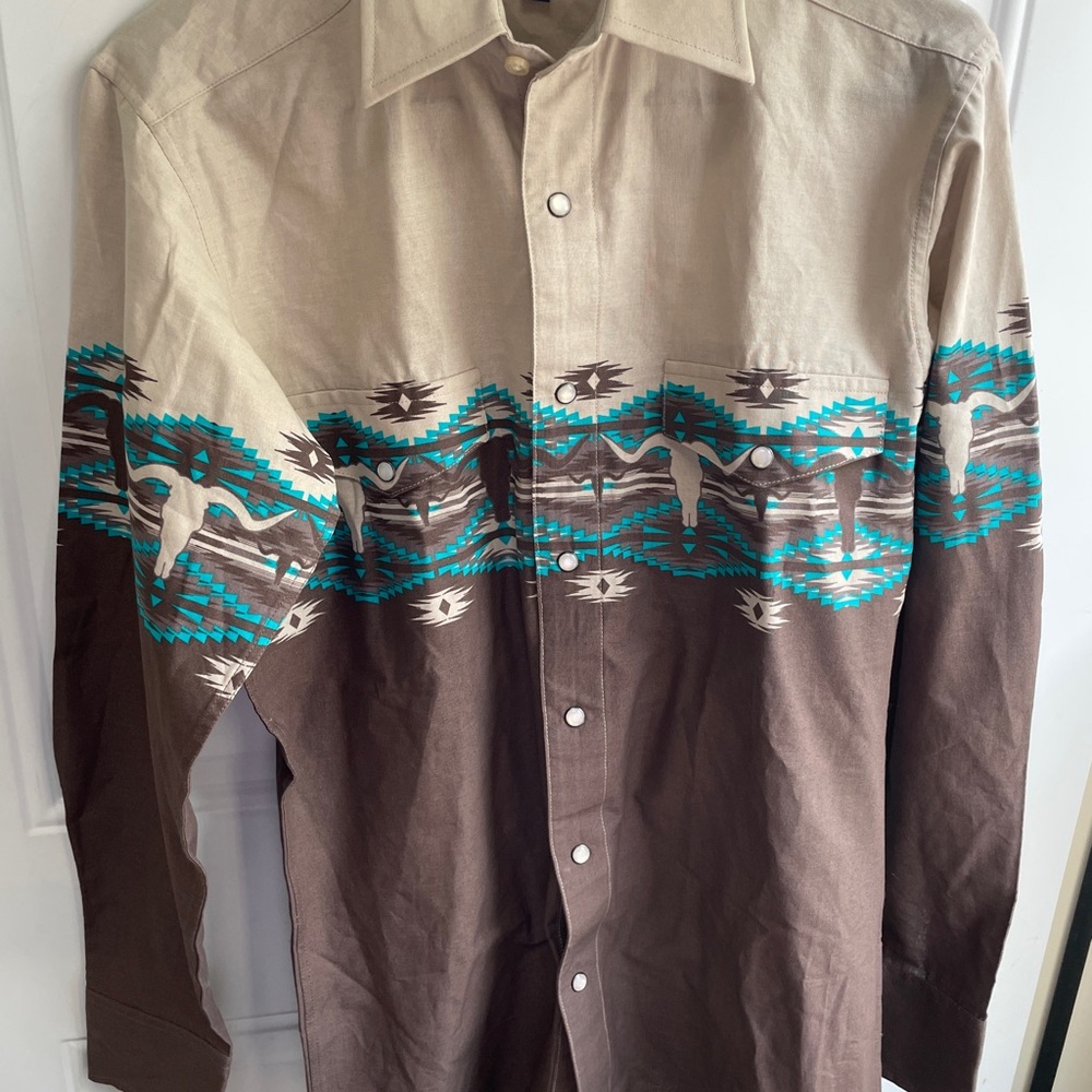 VINTAGE PANHANDLE MENS AZTEC PEARL SNAP LONGHORN SKULL SIZE S, made in Texas - Picture 4 of 9